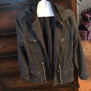 Denim colored zip up fall coat